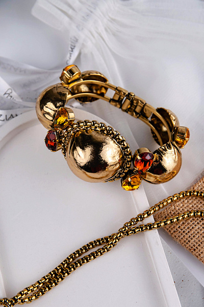 Браслет Сферы (кристаллы коричневый, желтый, 3.9 см, до 19 см) Италия Claudio Canzian 002 04 528