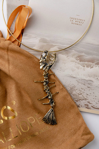 Колье Рыба (кристаллы прозрачные, г/п: золото, 12х3 см) Греция Kalliope 022 05 062