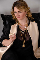 Колье (кристалл медовый, прозрачный, жемчуг дл.51-92, кул.4,7х3,7) Италия Claudio Canzian 002 05 654