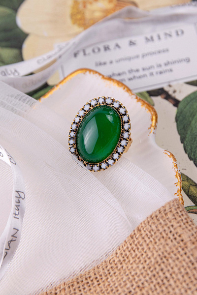 Кольцо (кристаллы белые, агат, 3,2х2,6 см) Италия Claudio Canzian 002 01 568