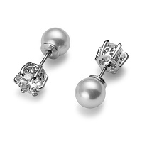Серьги (кристалл прозрачный, жемчуг белый, г/п: родий, 0,6х0,6 см) 22412R Австрия Oliver Weber