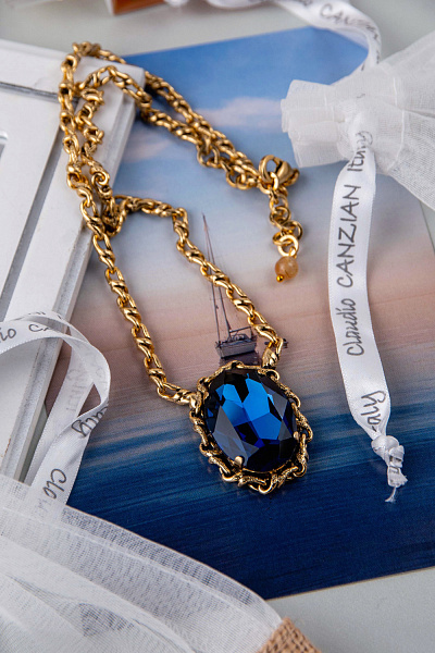 Колье (Кристалл синий, 49,5 см, 3,8х2,7 см) Италия Claudio Canzian 002 05 810