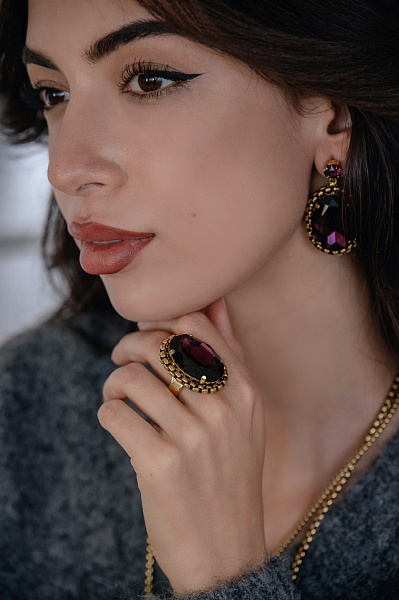 Серьги (Кристаллы пурпурные, г/п: золото) Италия  Claudio Canzian 002 02 755