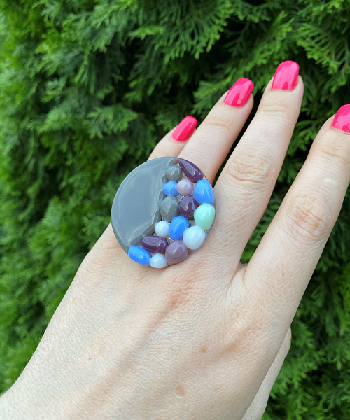 Кольцо Designe S серое/разноцветное ENZO BENZO 