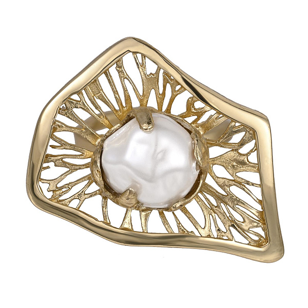 Кольцо (искуственный жемчуг, 3,5х2,5 см, г/п: золото, регулир.) Греция Kalliope 022 01 072