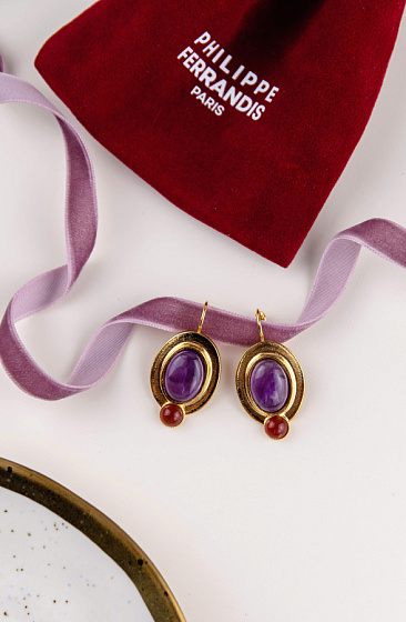 картинка Серьги (аметист. сердолик. г/п: золото) Франция Philippe Ferrandis LOUVRE ETN10  ювелирный  магазин Калина являющийся официальным дистрибьютором в России 