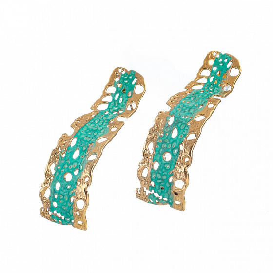 картинка Серьги Gersemi (перфорированный дизайн, мята, г/п: золото) Греция Katerina Vassou KV24.1-302016G ювелирный  магазин Калина являющийся официальным дистрибьютором в России 