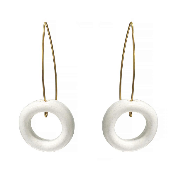 Серьги (керамика белые, г/п: золото,5.5х2.4см) Испания 01902027