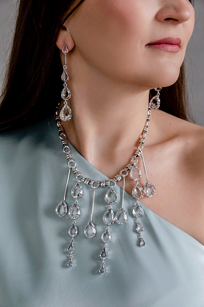 Колье Сосульки (кристаллы прозрачные, г/п:родий, 47,5 см) Италия  Claudio Canzian 002 05 774