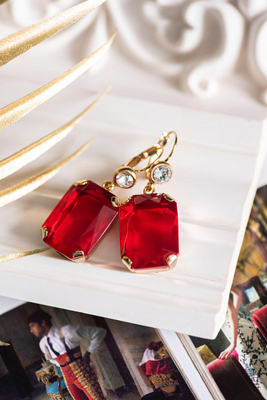 картинка Серьги (Баварское стекло, кристалл красный, прозрачный) Италия  Claudio Canzian 002 02 069 ювелирный  магазин Калина являющийся официальным дистрибьютором в России 