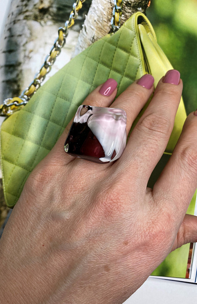 Кольцо Frazioone Quadro 18 розовый/багровый ENZO BENZO Италия