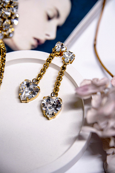 картинка Серьги Сердце (кристалл прозрачный, 1,4х5 см, 11 гр.) Италия Claudio Canzian 002 02 691 ювелирный  магазин Калина являющийся официальным дистрибьютором в России 