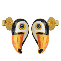 Серьги Тукан (Эмаль оранжевая,черная,белая,2,5х1,3 см г/п: золото) EX00 0030GO-00E Uvelina