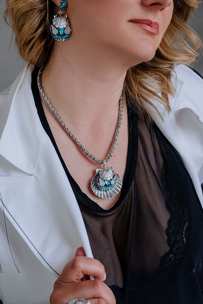 Колье Круиз (кристаллы бирюзовые, белый опал) Италия Claudio Canzian 002 05 776