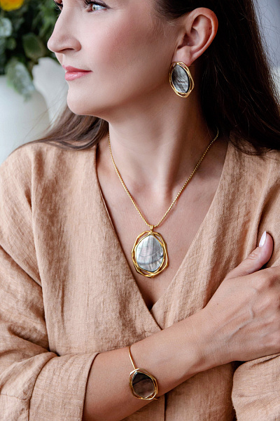 Серьги REFLET (перламутр, 9,3 гр, 3 см, г/п: золото) 12-32221 Франция Ori-Tao