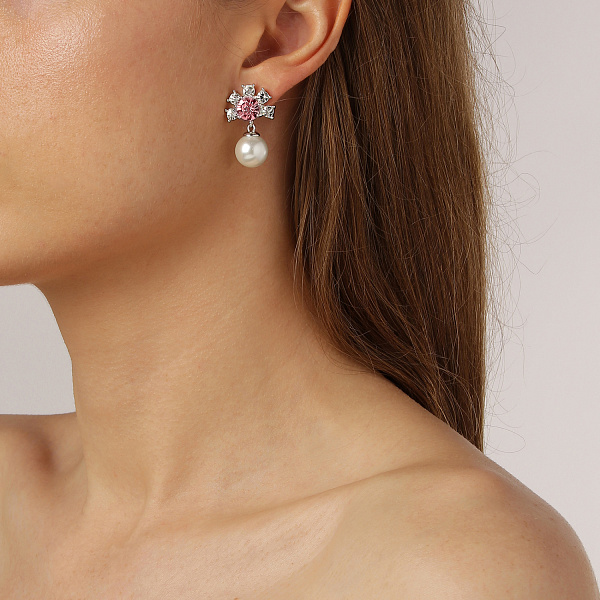 Серьги VERONICA SS CRYSTAL (кристалл прозр., персик, майорка, г/п: родий) Дания DYRBERG/KERN 440027