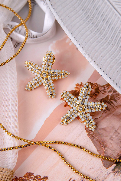 Серьги (кристалл белый опал, прозрачный 3,6х3,6 см 14 гр.) Италия Claudio Canzian 002 02 817