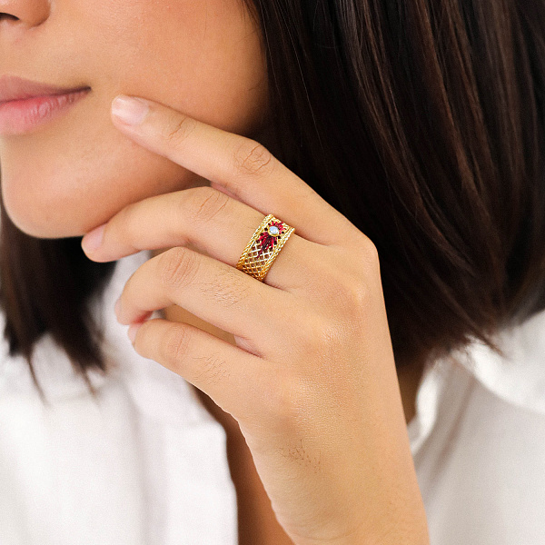 Кольцо SELENA (кристаллы, регулир., 3,6 гр, эмаль, г/п: золото) 1963411 Франция Frenk Herval