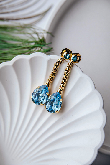 картинка Серьги (кристалл голубой, 5,2х1,3 см, 12 гр. г/п: золото) Италия  Claudio Canzian 002 02 408 ювелирный  магазин Калина являющийся официальным дистрибьютором в России 