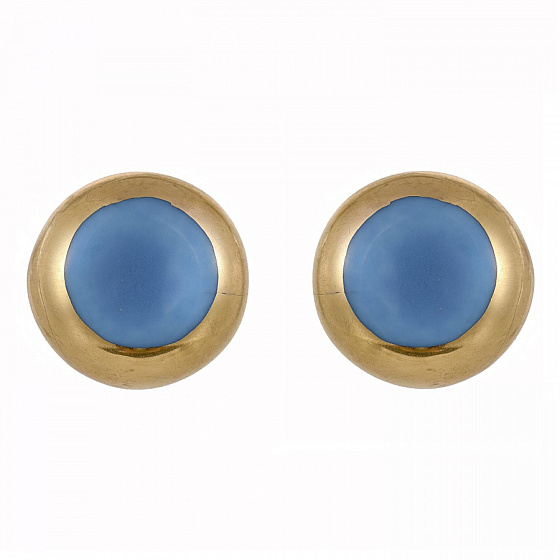 картинка Пусеты (керамика голубой, г/п: золото, 1х1см, 2гр.) Испания 01902005 Maximilianas ювелирный  магазин Калина являющийся официальным дистрибьютором в России 