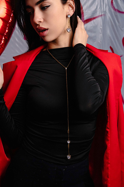 Колье Сердца (кубический цирконий, жемчуг. 47+35 см., 1.6х1.6 см) Италия Claudio Canzian 002 05 884