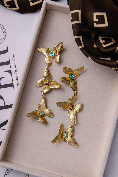 Серьги (кристаллы разноцветные, г/п: золото, 10.7х3.3см, 28 гр.) Греция Kalliope 022 02 102