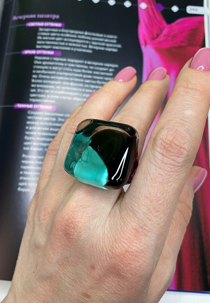 Кольцо Frazioone Quadro 18 бирюза/черный ENZO BENZO Италия