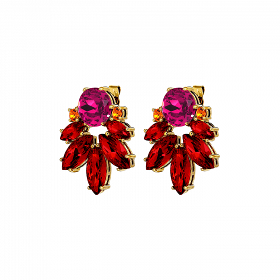 картинка Серьги DRAGO (кристалл красный, оранжевый, г/п: золото, 3,5х2,5 см) Дания DYRBERG/KERN 470064 ювелирный  магазин Калина являющийся официальным дистрибьютором в России 