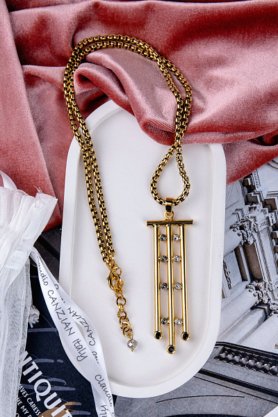 Колье Арт-деко (кристаллы черный, графит, 8,5х2,6 см, 63+6 см) Италия Claudio Canzian 002 05 826