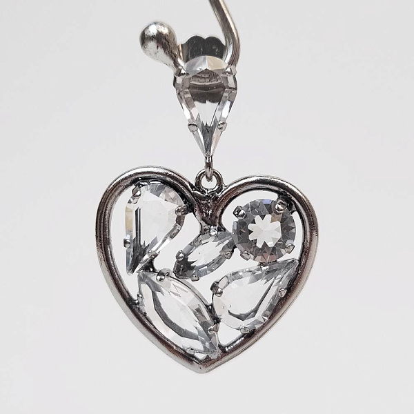 Серьги Сердца (кристалл прозрачный, г/п: родий, 4,3х3 см, 15 гр) Италия  Claudio Canzian 002 02 772
