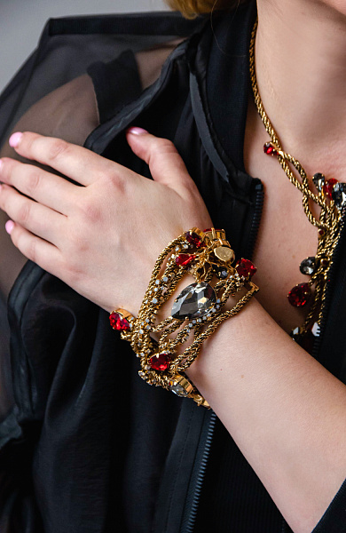 Браслет Хромосомы (кристаллы красные, графит, лунные, 16+6см) Италия Claudio Canzian  002 04 072