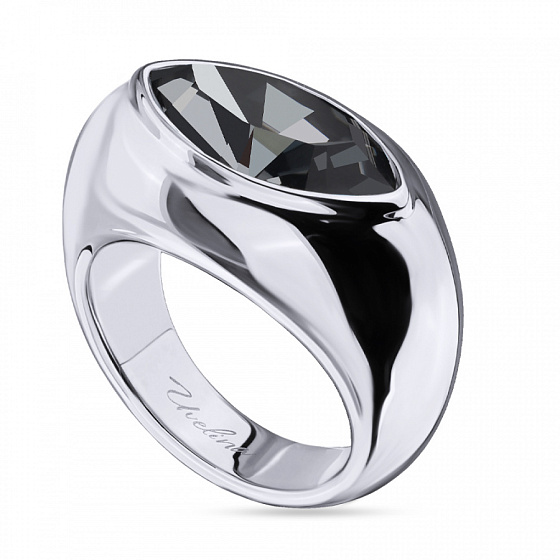 картинка Кольцо Эдем (кристаллы темно-серые, г/п: родий, р.18) Uvelina SW00 0110R-014R-8 ювелирный  магазин Калина являющийся официальным дистрибьютором в России 