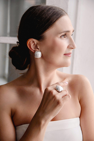 Клипсы (майорка, г/п: родий, 2,2х2,2 см, 22 гр.) Испания Madreperla 020 02 115