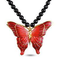 Колье Бабочка (эмаль красная, агат; г/п: золото) SI00 0032-01c Uvelina
