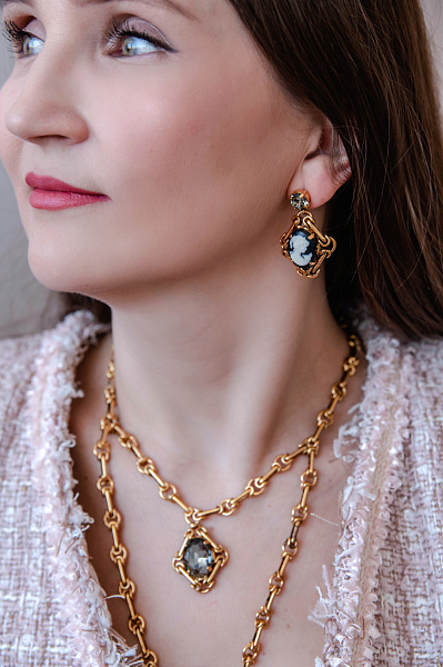 Серьги Камея кристаллы графит, г/п: золото Италия Claudio Canzian 002 02 754