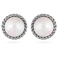 Серьги old money (майорка белая 22 мм, г/п: античное серебро) Uvelina MG05 0028AS-01E