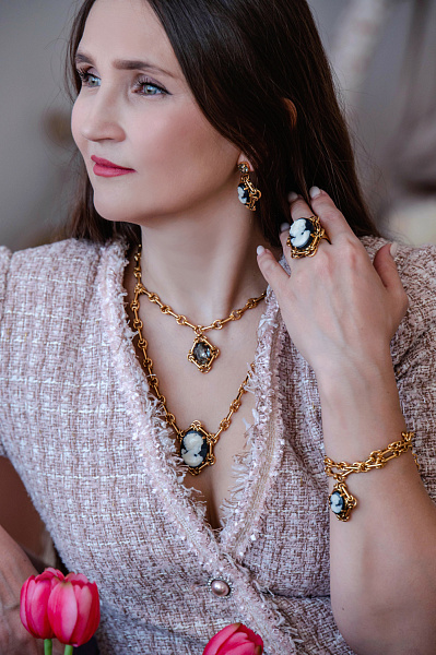 Колье Камея (кристалл графит, 1 цепочка 47,5 см, общая дл. 66 см) Италия Claudio Canzian 002 05 733