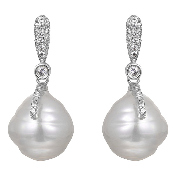 Серьги (майорка, кристаллы, г/п: родий, 3,2х1,5 см, 10гр) Испания Madreperla 020 02 108