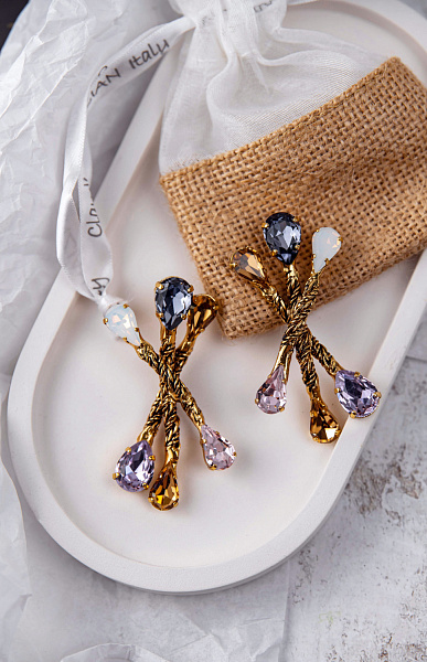 Серьги Хромосомы (кристалл розовый, белый опал, розовый, сиренев.) Италия Claudio Canzian 002 02 133