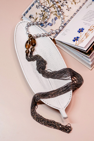 Колье Afrodite pearl (Жемчуг серый, раухтопаз, цепи маниль) Италия Perfetto 51 001 001