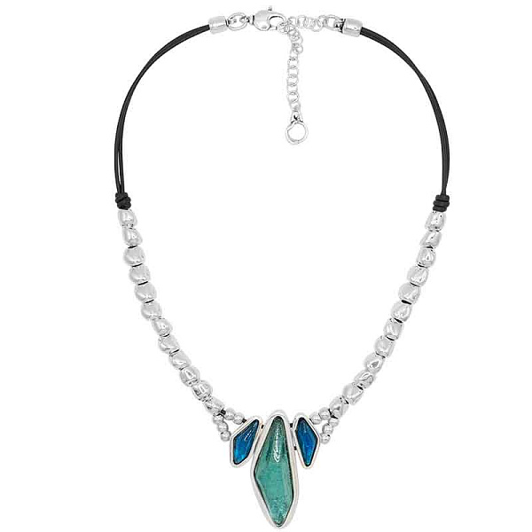 Колье (муранское стекло - голубой, нат.кожа, 44-49 см) 241816-36 Испания Ciclon Aqua