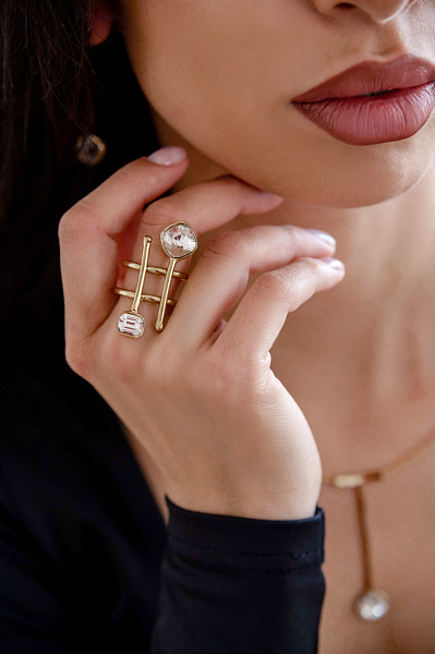 Кольцо (кристалл прозрачный 1х1 см, г/п: золото, регулируется) Греция Kalliope 022 01 055