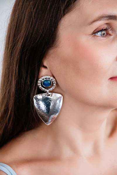 Серьги (агат, г/п: родий, 7,7х4 см, 23 гр.) Италия Claudio Canzian 002 02 722