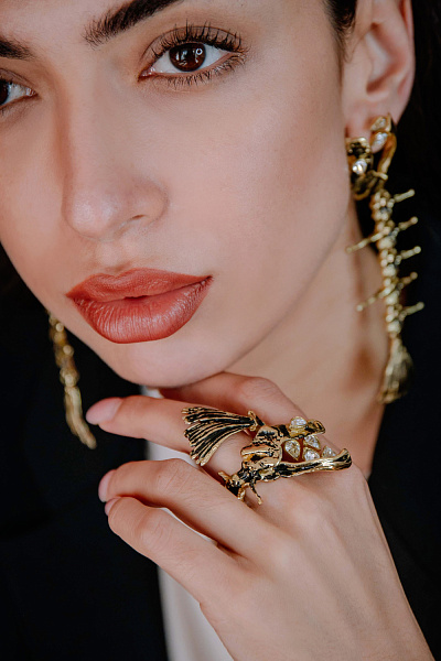 Кольцо Рыба (кристаллы прозрачные, г/п: золото, регулир.) Греция Kalliope 022 01 062