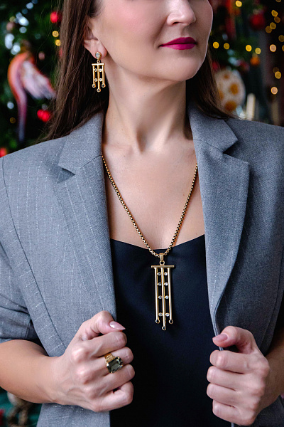 Колье Арт-деко (кристаллы черный, графит, 8,5х2,6 см, 63+6 см) Италия Claudio Canzian 002 05 826