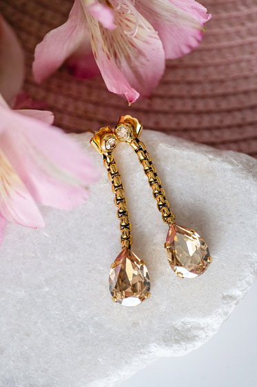 картинка Серьги (кристалл медовый, 5,2х1,3 см, 12 гр. г/п: золото) Италия  Claudio Canzian 002 02 408 ювелирный  магазин Калина являющийся официальным дистрибьютором в России 