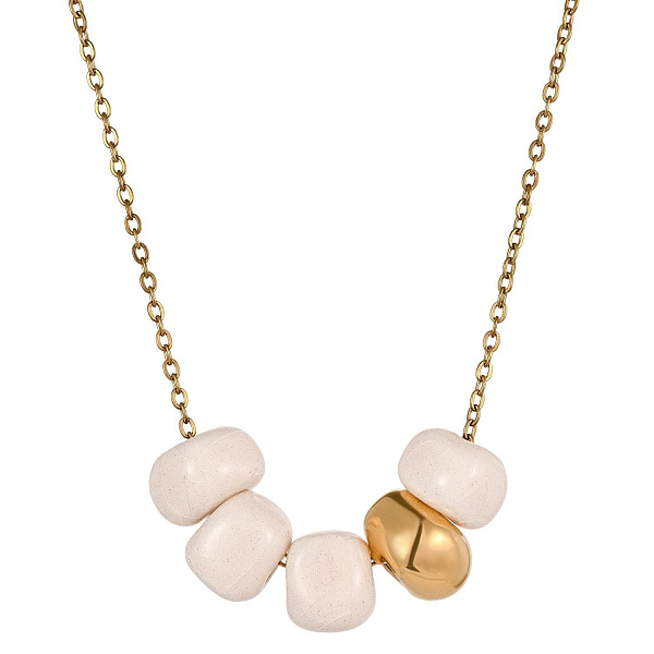 Колье (керамика бежевый, г/п: золото, длина 48 см, 4х0.9 см) Испания 01905022 Maximilianas