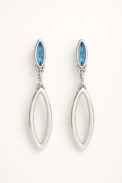 Серьги Ciclon 264601-07 (кристалл бирюзовый, г/п: серебро, 6.7х1.4 см) Испания Vaina 