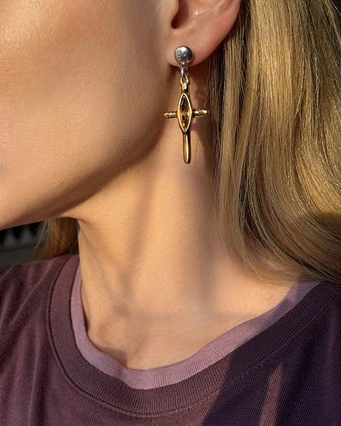 Серьги Ciclon 260607 (кристалл медовый, г/п: серебро, золото, 4х2 см) Испания Cruz