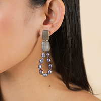 Серьги Pebble bea (Жемчуг, эбеновое дерево 7,5х1,3 см) 12-90372 Франция Nature Bijjoux 